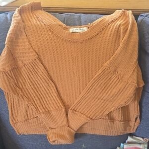 We The Free Burnt Orange Waffle Knit Scoop Neck Sweater